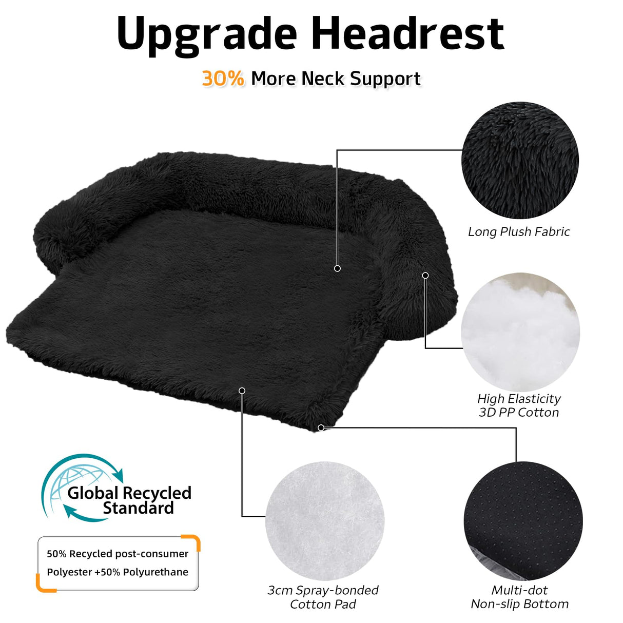 GGIB Calming Dog Bed Fluffy Plush Dog Mat for Furniture Protector with Removable Washable Cover for Large Medium Small Dogs and Cats (Extra Large (53x39.3x6), Black)