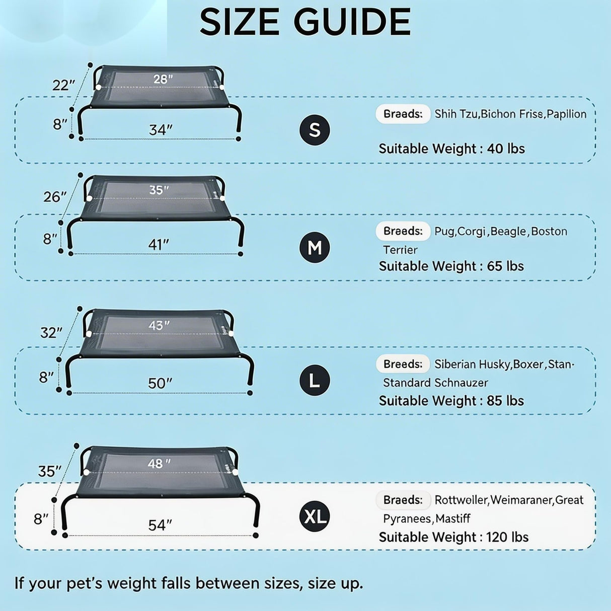 SIEMOUR Cooling Elevated Dog Bed for Extra Large Dogs with Non-Slip Floor Protectors & Breathable Mesh, XL Raised Indoor & Outdoor Dog Cot Hammock, 54" L x 35" W x 8" Th, X-Large, Grey