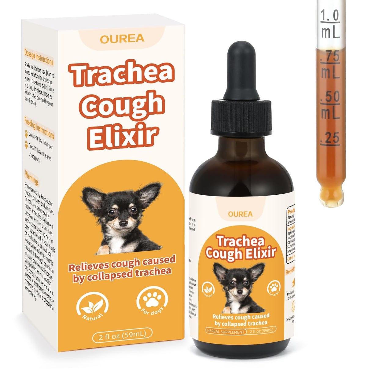 Ourea Collapsed Trachea Treatment for Dogs, Dog Cough Treatment, Trachea Cough Elixir, Natural Herbs Help Dogs Breathe Smoothly and Support Tracheal & Respiratory Health (2 fl oz)