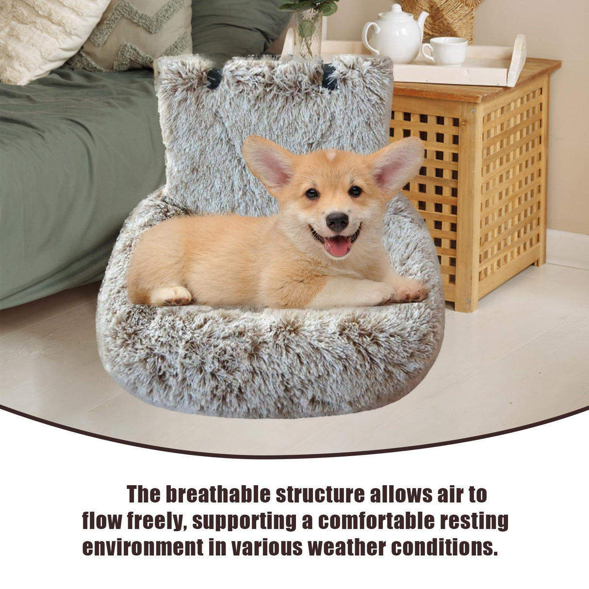 Dog Car Seat - Dog Bed for Car with Safety Straps, Pet Travel Bed for Small Medium Dogs, Memory Foam Booster Seat Soft Plush Sherpa Detachable Washable Cover