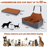 Large Dog Car Seat for Medium/Large Dog Under 55 lbs - Elevated Booster Car Seat for 2 Small Dogs,Removable and Washable,Filling Memory Foam with Safety Leashs and 2 Pockets