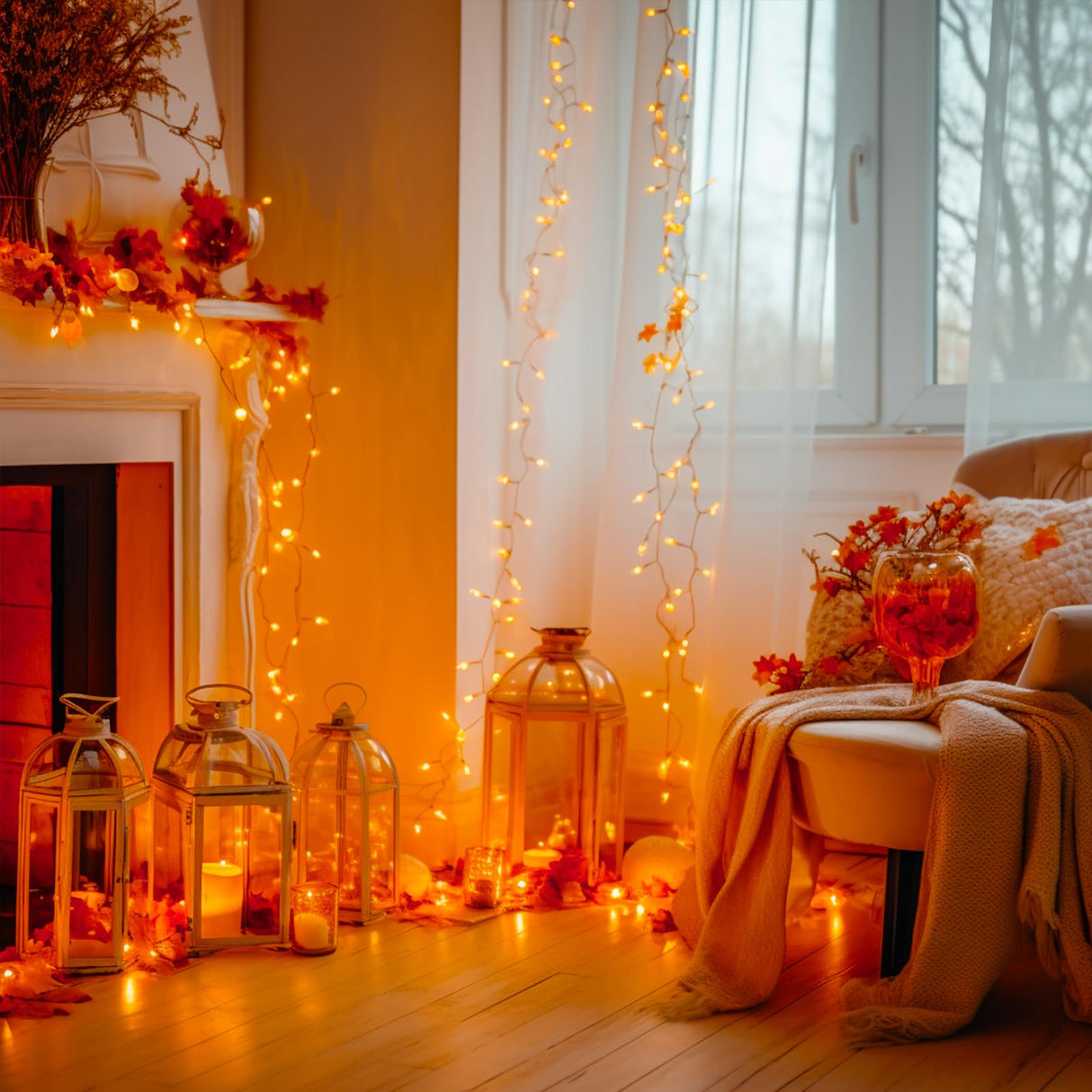 JMEXSUSS Connectable Orange Halloween Lights Indoor, 33ft 100 LED Orange String Lights Outdoor Waterproof with 8 Modes, Plug in Orange Christmas Lights Clear Wire for Halloween Thanksgiving Fall