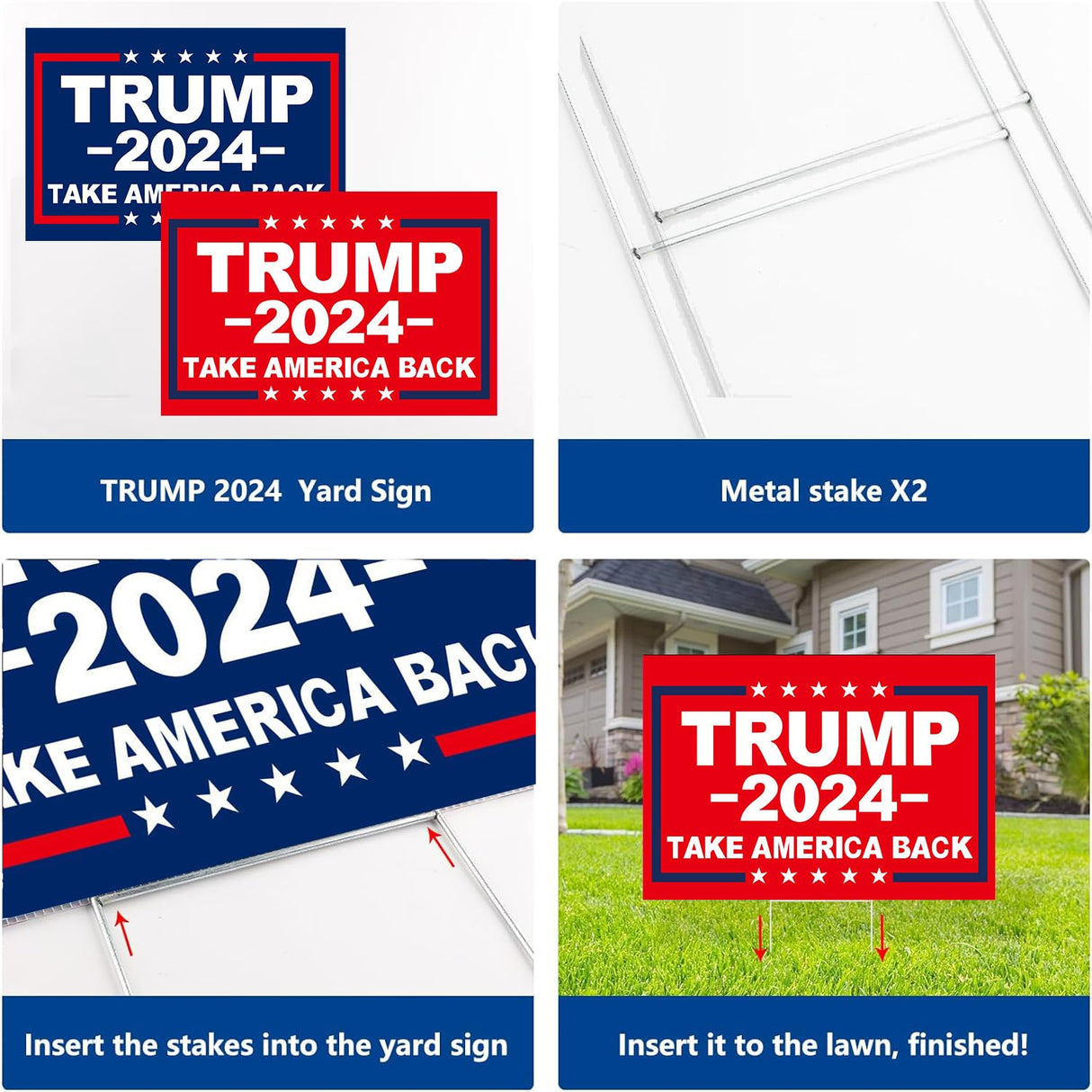 MAGJIUKE Donald Trump 2024 Yard Signs 18 X 12 Inches Double-Sided Printing Take America Back H-Shaped Metal Pipe, Billboard Voting Supports Elections Lawn Garden Open Space Courtyard Community Signs