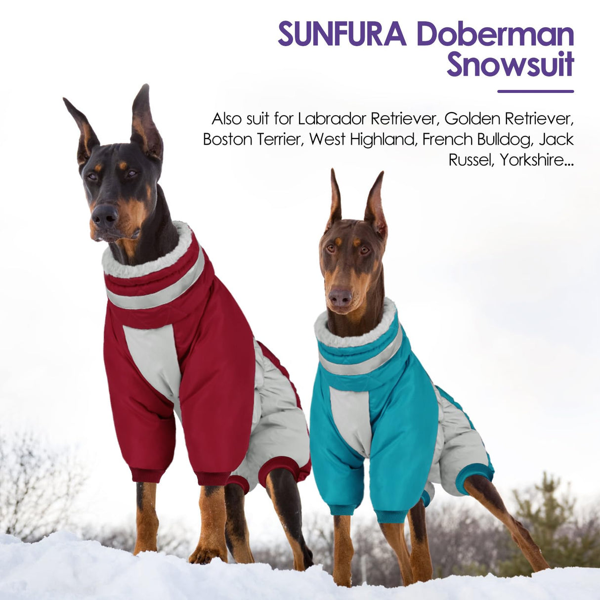 SUNFURA Full Body Dog Coat - Warm Fleece Jacket for Large Dogs, Turtleneck Winter Coats with Harness, Reflective Dog Snowsuit Windproof Puffer Jackets with Legs for Weimaraner, Burgundy XL
