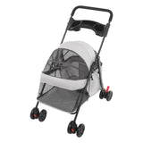 Dog Stroller with Casters, 40LBS Capacity Foldable Cat Pet Stroller with Storage Basket&Cup Holder, Foam Handle, Steel Frame for Small Medium Dogs Cats(Light Grey)
