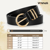 VONMELLI 3 Pack Women's Leather Belts for Jeans Dresses Ladies Waist Belt with Fashion Gold Buckle Black White Brown S 25-31