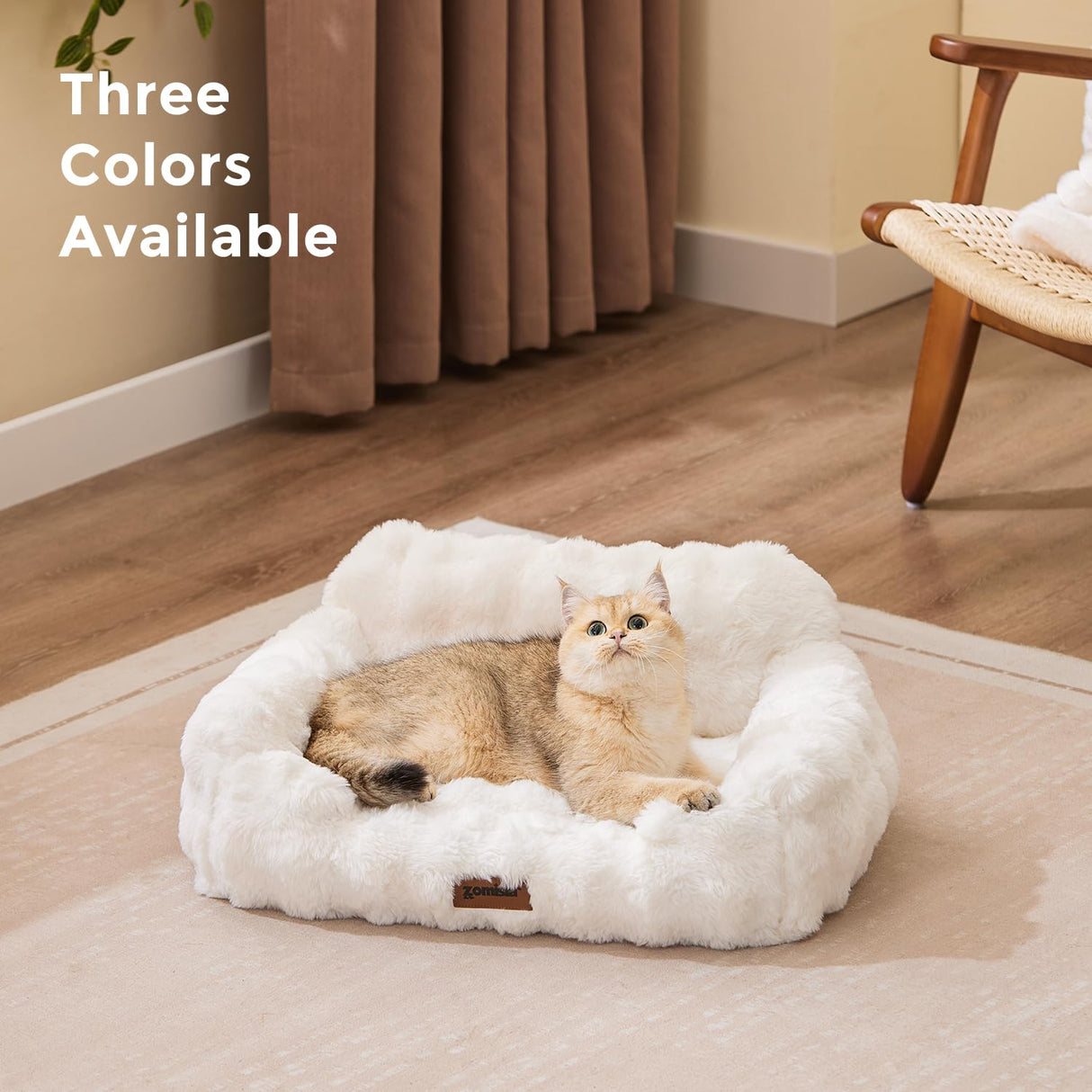 ZOMISIA Dog Couch Bed - Fluffy Dog Sofa, Large Orthopedic Pet Sofa Bed with Removable Washable Cover, Faux Fur Calming Cute Pet Couch with Supportive Egg Foam and Non-Slip Bottom, Ivory White
