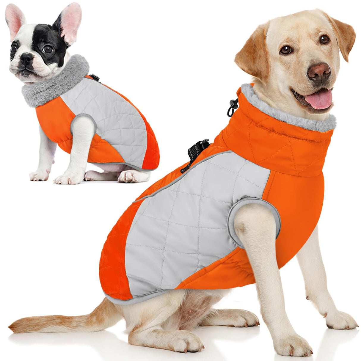 AOFITEE Dog Coat, Dog Winter Jacket, Reflective Dogs Jacket with Harness Built in and Fleece Lined, Waterproof Pet Winter Jacket Puffer Jacket for Small Medium Large Dogs, Orange XL
