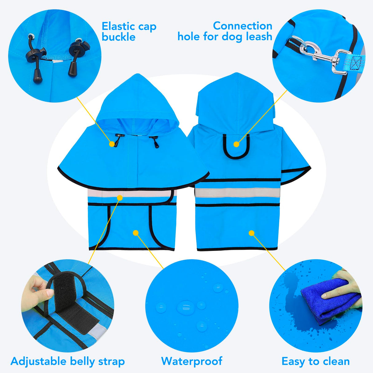 Domagiker Waterproof Dog Raincoats - Hooded Raincoats for Dogs, Adjustable Reflective Dog Rain Coat, Windproof Dog Rain Jacket Pet Rain Slicker Poncho for Small, Medium, Large Dogs (Small, Blue)