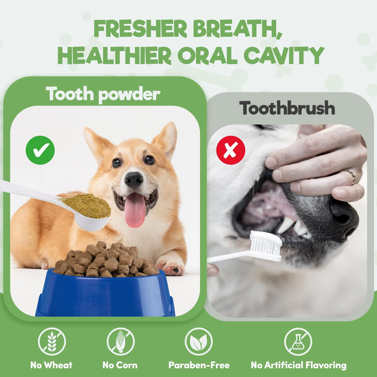 Dog Dental Powder, Dog Teeth Cleaning Powder, Dog Tartar and Remover with Probiotics and Natural Herbal Blend of All Breeds and Ages Mint -150 Grams