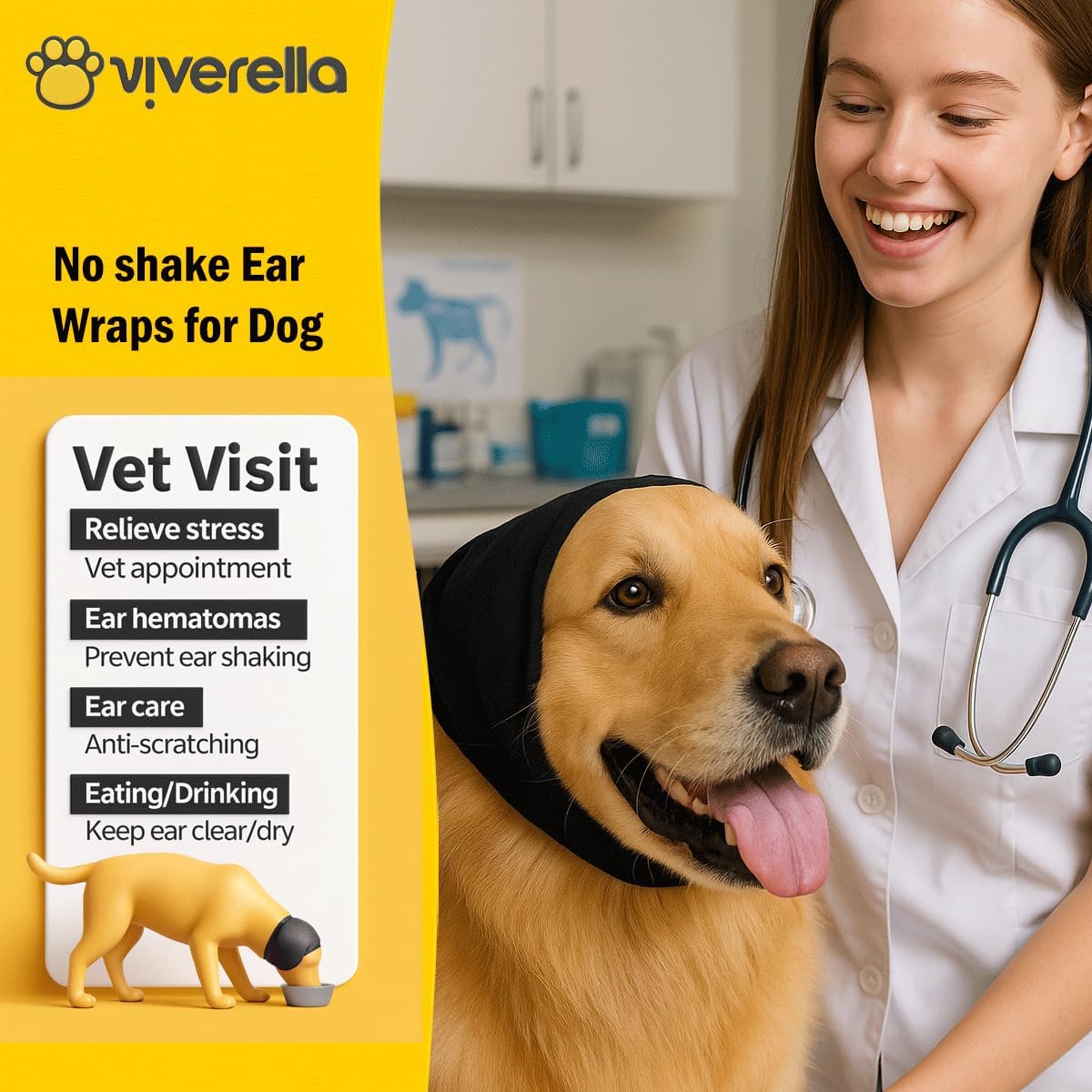 Dog Ear wrap Calming Hoodie Ear Wraps, Comfortable Quiet Ears Cover Muffs Plug Waterproof & Adjustable Dog Head Wrap Bonnet for Noise Protection Firework Grooming Bathing Anxiety Thunderstorms