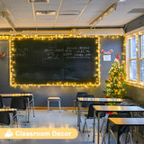 JMEXSUSS Warm White Indoor String Lights for Bedroom, Classroom Lights 8 Modes Twinkle Fairy Lights Plug in, 33ft 100LED Christmas Lights Outdoor Waterproof