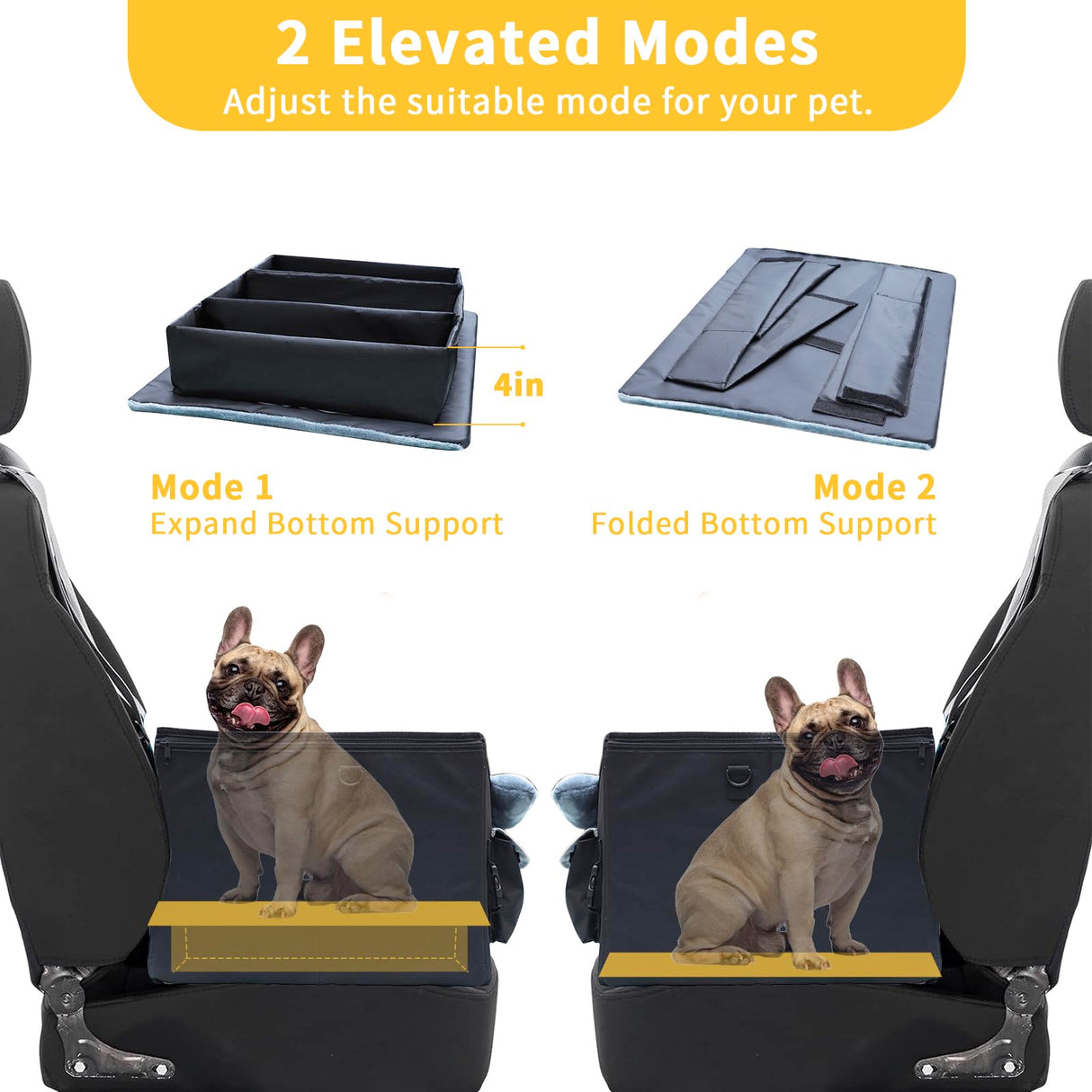 AMFIYQ Foldable Dog Car Seat for Small/Medium Dogs,Potable Puppy Booster Seat with Harness &Safety Belt, Travel Pet Bed can Removable & Washable Suitable for 2 Dogs 25-30 lbs(Black)