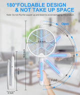 MOSQZAP Electric Fly Swatter 2 Pack, Foldable Bug Zapper Racket USB Rechargeable Fly Zapper Mosquito Zapper Racket w/Hands-Free & Handhold Modes, Outdoor/Indoor Killer for Flies, 3,500 Volt