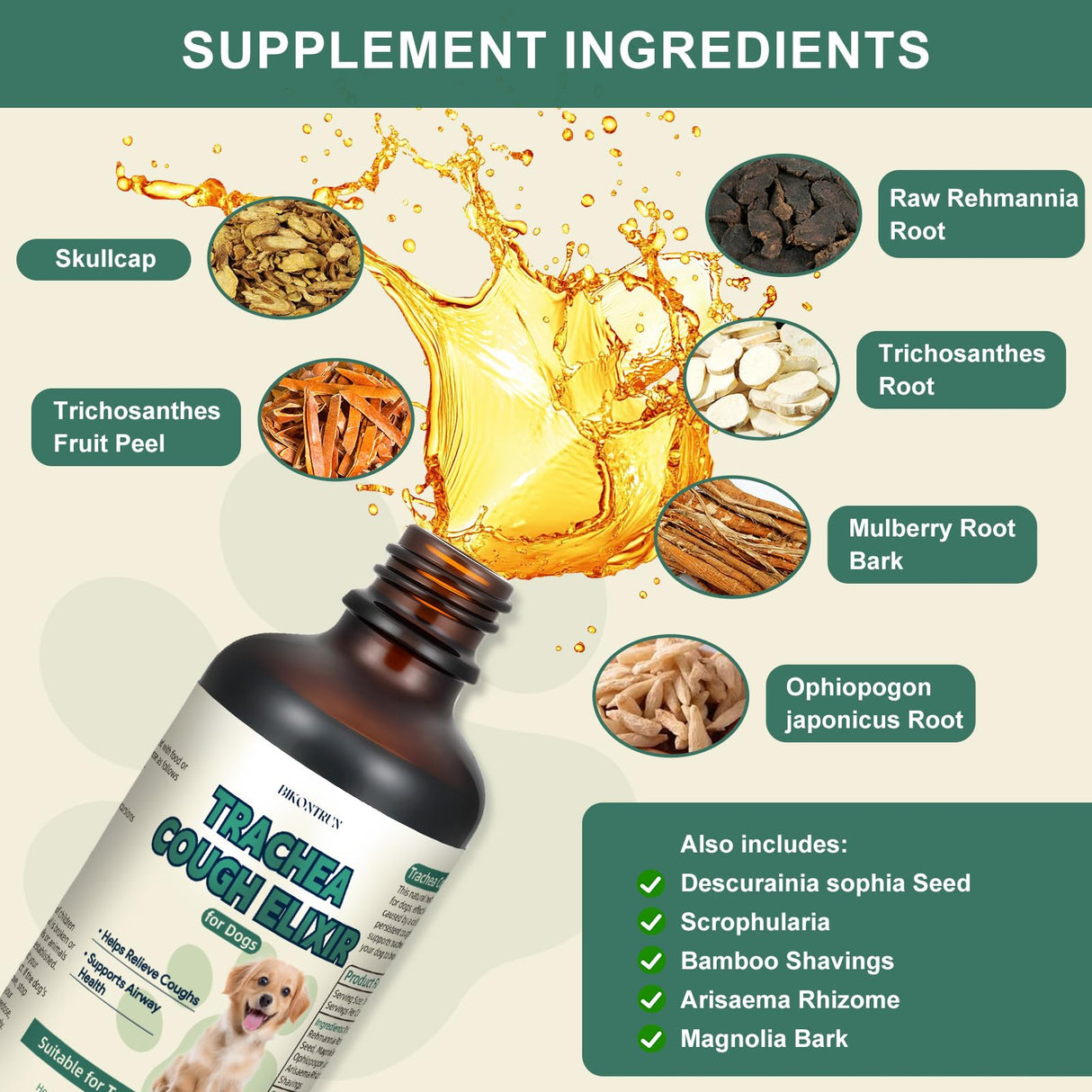 BiKontrun Collapsed Trachea Treatment for Dogs, Cough for Dogs, Trachea Cough Elixir, Natural Herbal Supplements Relieves Cough and Helps Soothe The Throat (2 FL OZ)