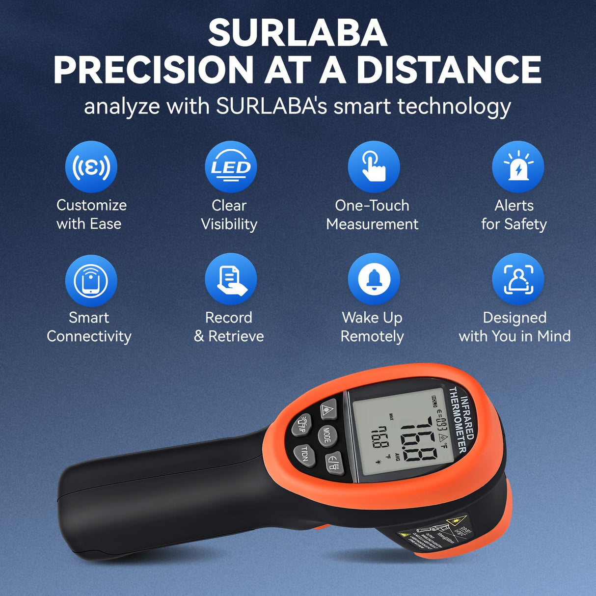 SURLABA Infrared Thermometer with Bluetooth, High Temp Thermometer Pyrometer IR Temperature Gun -58℉- 2732℉ (-50℃ to 1500℃),30:1 Distance Spot Ratio, Dual Laser and Flashlight（NOT for Human）