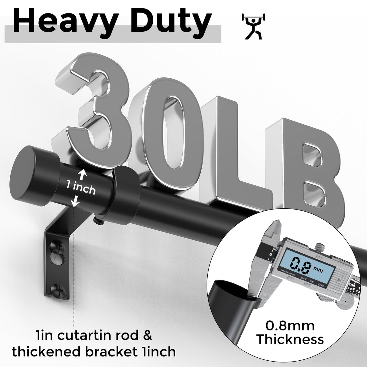 VOIIY Curtain Rods for Windows 48 to 84 Inch(4-7 Feet),Black 1'' Diameter Drapery Rods with End Cap Style Design,Modern Adjustable Heavy Duty Curtain Rod,Size:36''-88''
