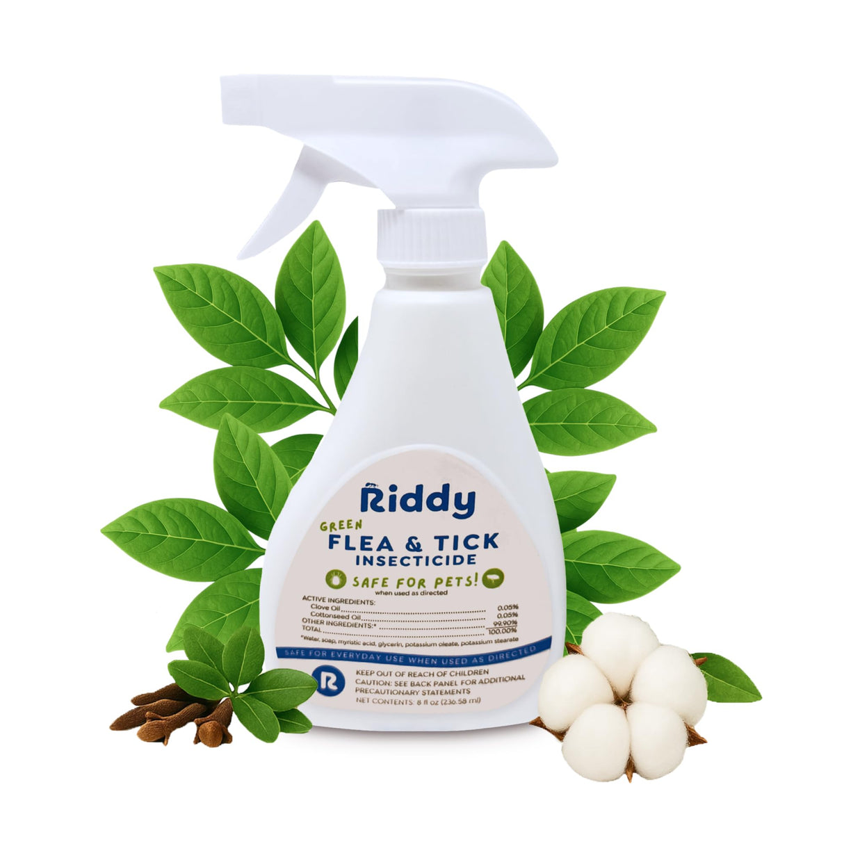 Riddy Flea & Tick Natural Spray for Pets with Essential Oils Safe Non-Hazardous Indoor and Outdoor Control, 8 oz, 1 Pack