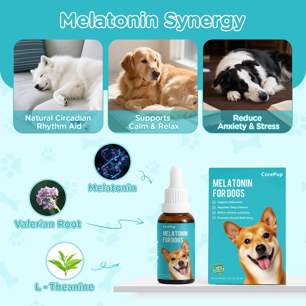 2pack Liquid Melatonin for Dogs,Dog Sleep Aid–Anxiety Relief for Dogs, Stress, Calming, Relaxation & Sleep Support,Dog Melatonin 2Pack 2oz (60ml)