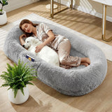 Human Dog Bed for Adult, 64.9" x 41.3" Large Giant Orthopedic Memory Foam Nap Bed for People Pets, Washable Faux Fur Cover with Side Pocket Waterproof for Anxiety Relief