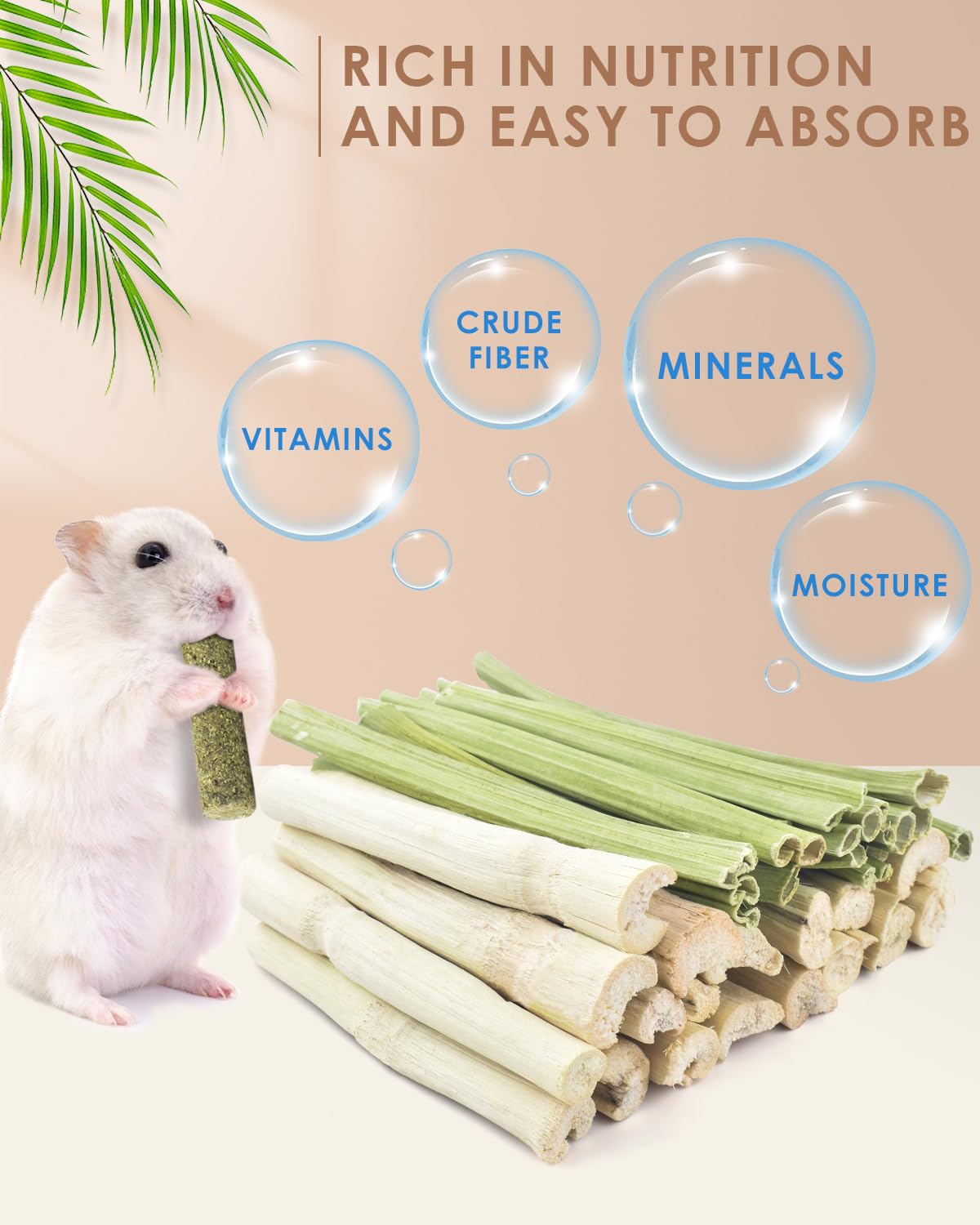 Bissap 80PCS Rabbit Chew Sticks, 40PCS Sweet Bamboo Chew Sticks & 40PCS Papaya Stems Bunny Chews for Rabbit Hamster Chinchilla Guinea Pig Small Animals Natural Molar Treats