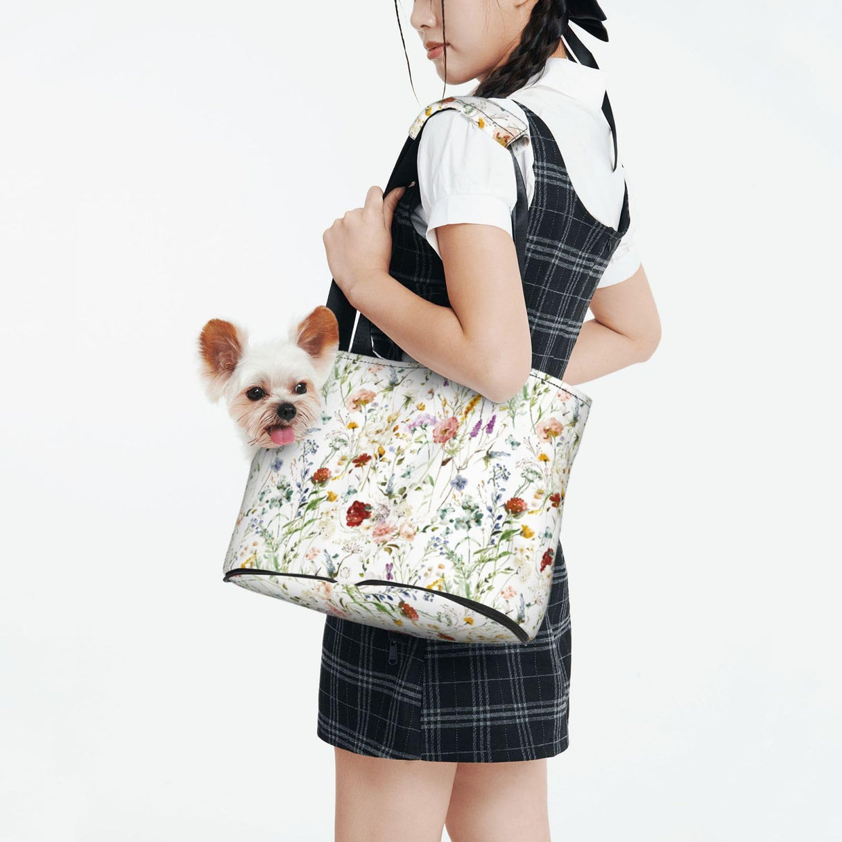 Dog Purse Carrier for Puppy and Cats with Safety Hook Cat Restraint Bag for Outdoor Traveling Subway,Watercolor Flowers Pattern