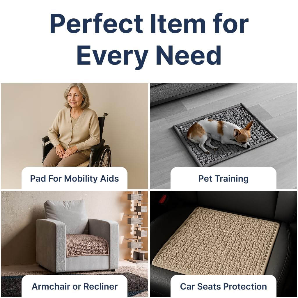 PAULATO BY GA.I.CO. Waterproof Chair Pad – 24x20 Reusable Seat Cover for Car or Wheelchair – Machine Washable Protector for Incontinence – Absorbent Changing Cushion for Elderly Care - Macadamia
