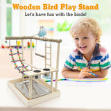Hamiledyi Bird Playground Parrots Wood Perch Stand Cockatiel Playground Bird Play Gym Colours Climb Ladders Swing Chewing Toys with Parakeet Feeding Cups Exercise Activity Center for Lovebirds Conure