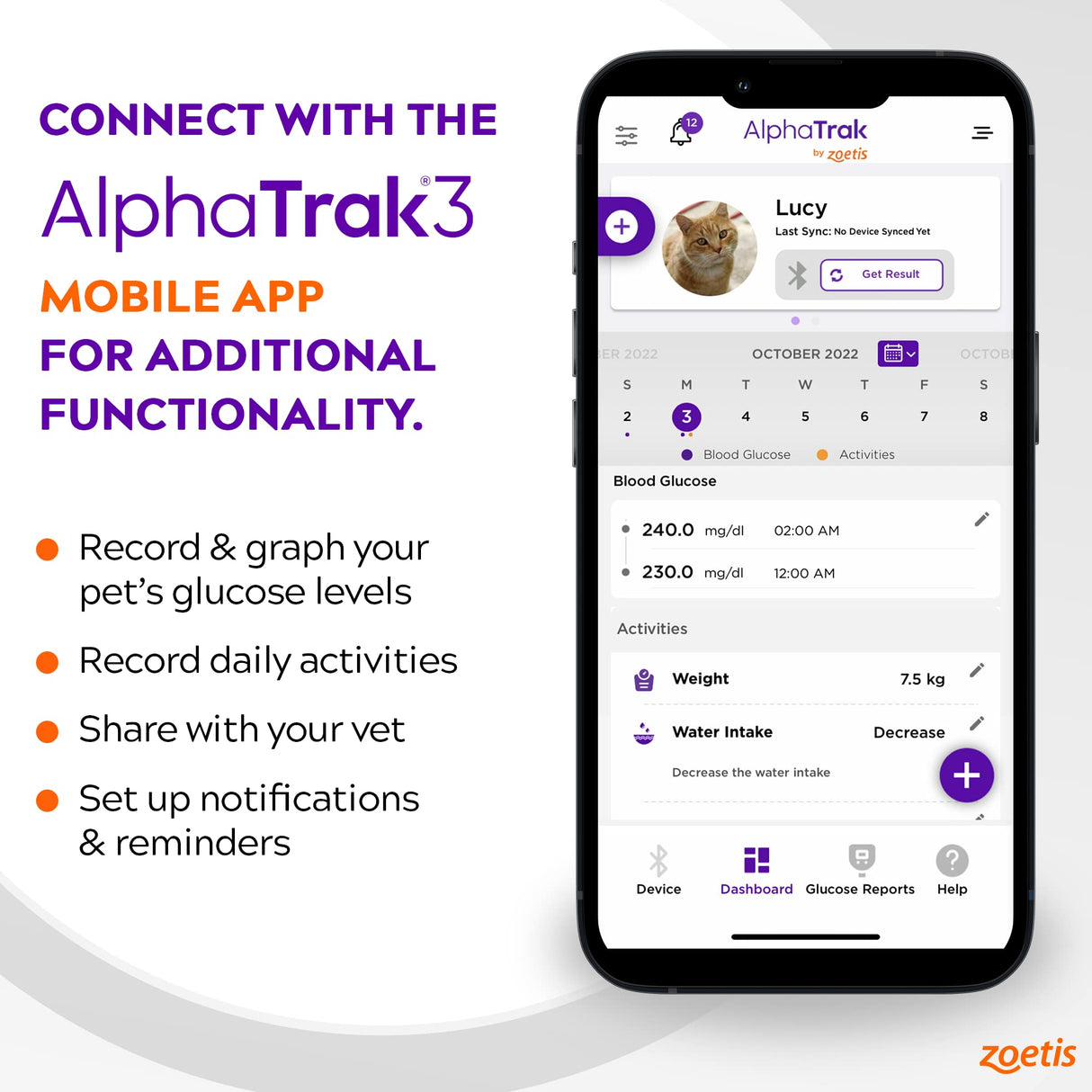 AlphaTrak 3, 8 Piece Pet Blood Glucose Monitoring Kit for Diabetic Cats, Dogs, and Horses All-in-One Solution for in-Clinic Or at Home, with Digital Results, Purple