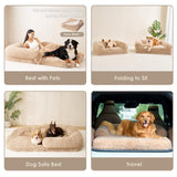 EHEYCIGA Foldable XXL Dog Bed for Large Sized Dog, 54"x38"x7.5" Faux Fur Fluffy Pet Couch Bed, Orthopedic Calming Memory Foam Big Pet Bed, Washable Pet Sofa Bed with Non-Slip Bottom, Camel