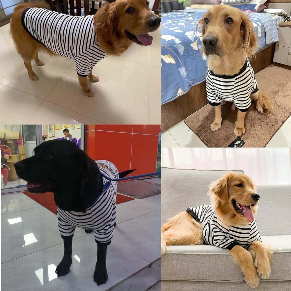 ANIAC Fleece Dog Sweater, Striped XL Shirt With Sleeves, Autumn Basic Hoodie, Warm Sweatshirt, Winter Pet Clothes for Large Dogs XXXL 55-66LB (6XL, White)