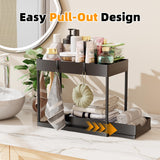3 Pack Under Sink Organizer, Pull-Out Cabinet Organizer Drawer, 2 Tier Multi-Purpose Slide Out Storage Shelf for Kitchen Bathroom, Black