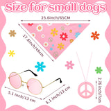 Huhumy 4 Pcs Hippie Dog Costume Pet Dog Hippie Costume Set Includes Sunglasses Scarf Cloak Necklace(Pink Style,Large)