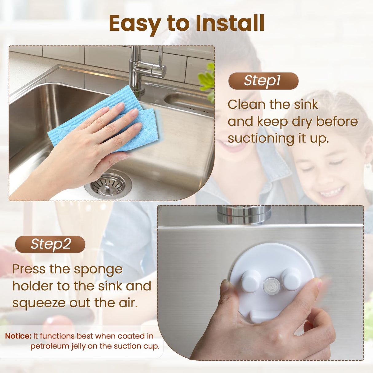 Sponge Holder, Sink Caddy w/Suction Cup Installation, Sponge Organizer for Kitchen/Bathroom Sink, Self Draining, Dishwasher Safe for Holding Sponges(Sponges Not Included), White(1-Pack)