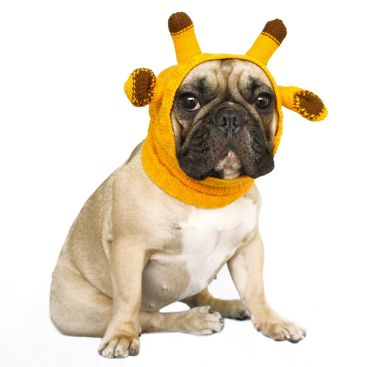 iChoue Dog Yellow Giraffe Knitted Snood Ear Muffs Calming Hoodie Anxiety Relief Noise Canceling Headband Protection Cover Hood - Large