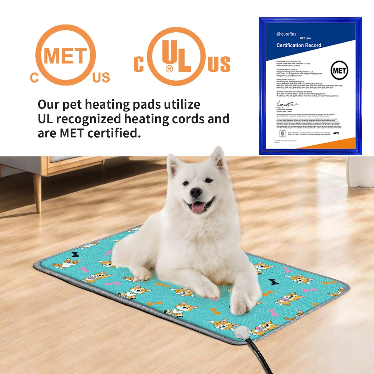 Large Pet Heating Pad (30x47in) Temperature Adjustable Dog Cat Heating Pad with Timer, Waterproof Heated Cat Bed Mat with Chew Resistant Cord