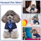 DENTRUN Navy Blue Dog Tuxedo - Formal Pinstripe Pet Suit Shirt with Satin Tie, Elegant Wedding Outfit Birthday Party Attire for Golden Retriever Husky Border Collie Large Dogs (Polyester), XXXL