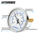 MEANLIN MEASURE 1/2" NPT Bimetal Thermometer for Hot Water, Boilers and Pipes, 3" Dial, 6" Lead-Free Brass Stem, Temperature Range 0-250°F/-20-120°C, Accuracy 2%, Center Back Mount