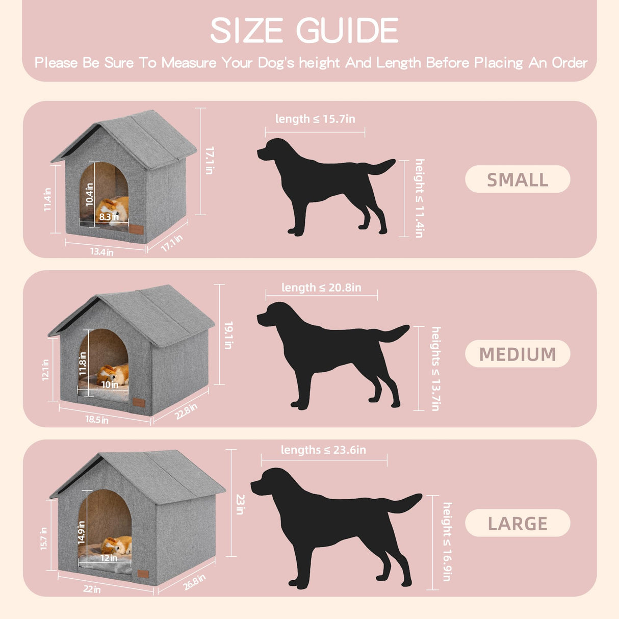 Indoor Dog House for Medium Dogs with Soft Cushion - Semi-Enclosed Warm Cave Bed for Pets Up to 20.8" Long