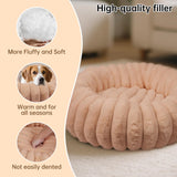 Vhen When Donut Dog and Cat Bed, Luxurious Comfortable Faux Rabbit Fur Pet Beds, Round Anti-Anxiety Calming Puppy Kitten Bed with Anti-Slip Bottom for Small Medium Dogs & Cats(28", Brown)