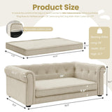 KrenzhHome Elevated Dog Sofa with Backrest and Armrests, Button Tufted Dog Couch Bed with Soft Cushion for Medium Dogs, Stylish Lounging Bed Pet Couch Chair, 60Lbs Weight Capacity, Beige