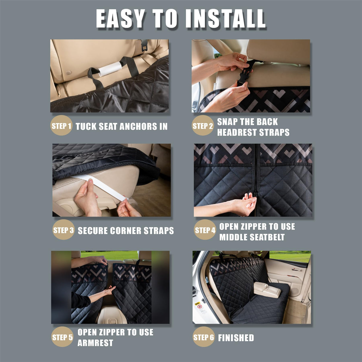 YOVEEKLE Back Car Seat Cover for Dogs, Nonslip Waterproof Dog Car Seat Protector for Rear Bench Stays Securely in Place Fits for Vehicles & SUVs (Black)