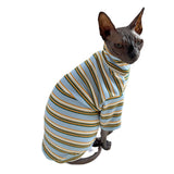 Turtle Neck Vintage Stripes Sphynx Hairless Cat Cotton T-Shirts Pet Clothes Vest Kitten Shirts Sleeveless, Cats & Small Dogs Apparel (Light Blue, S (3.3-5 lbs))