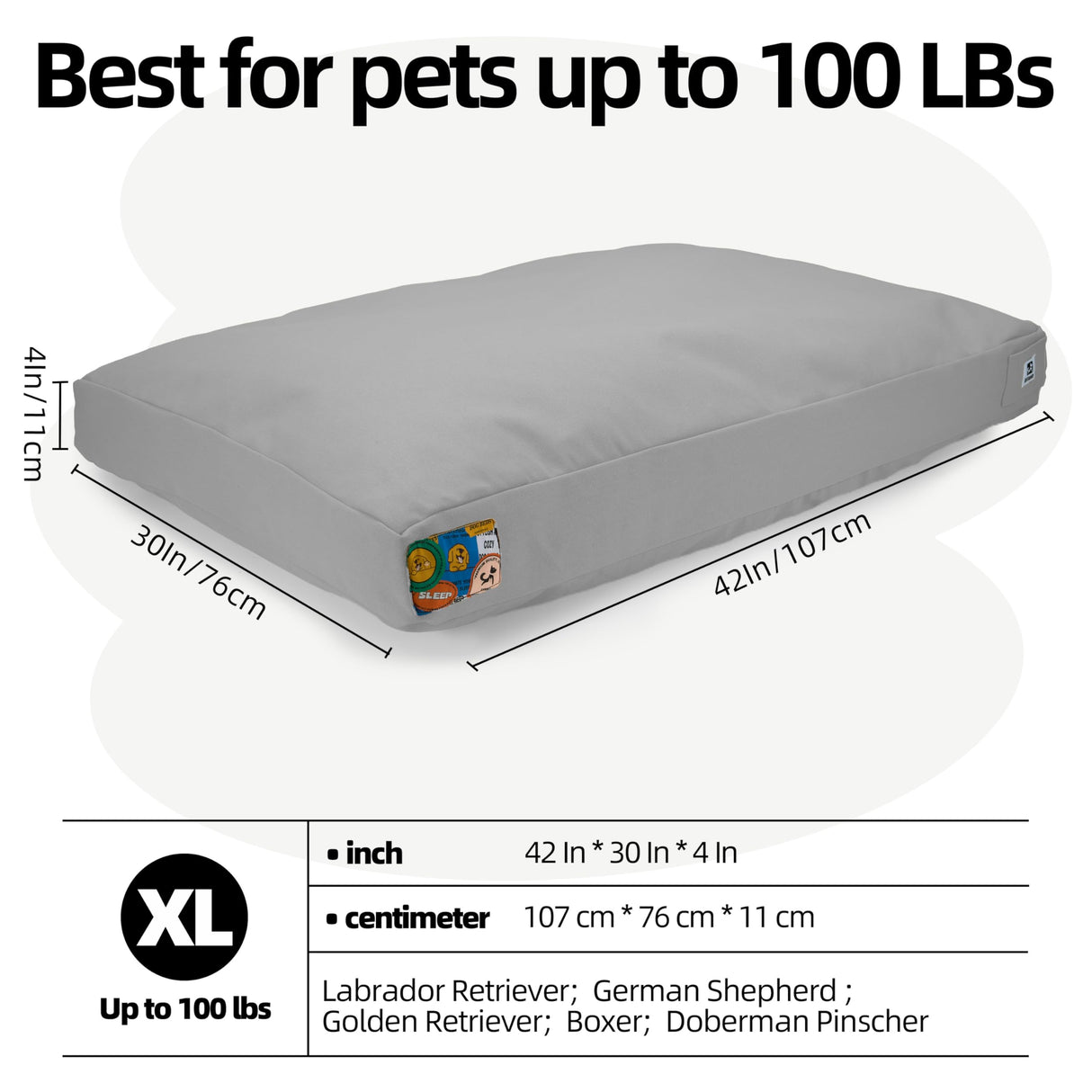 Sytopia 42" Outdoor Indestructible Canvas Dog Bed – Ultra-Durable, Waterproof, Washable, Removable Cover – Comfort for Extra Large Dogs – Perfect for Patio, Crate, or Adventure (Light Grey)