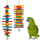 MEWTOGO 2Pcs Bird Toys - Parrot Toys with Multicolored Natural Wooden Blocks, Bird Chewing Sticks Toys for Conures Parakeets Cockatiels Lovebirds African Grey Macaws Amazon Parrots Gift