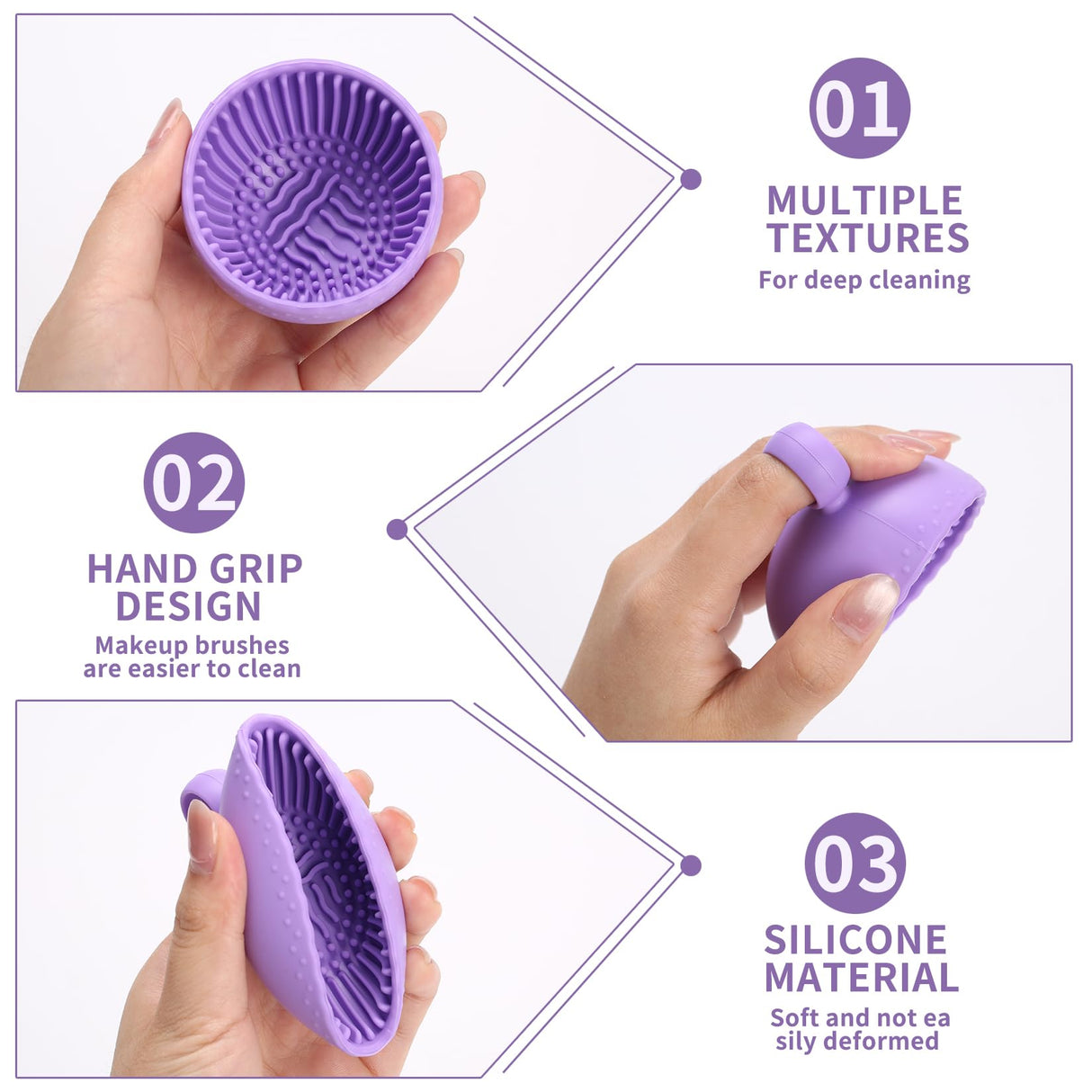 Silicone Makeup Brush Cleaner Bowl – Portable Cosmetic Brush Scrubber Mat & Washing Tool – Textured Cleaning Cup for Face & Eye Brushes – Manual Beauty Sponge Washer for Travel & Home(Purple)