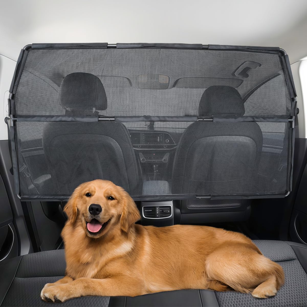 LITTOU Car Dog Barrier Net for Large SUV Trunk 56" More Coverage Car Pet Back Seat Divider with See Through Mesh Cargo Area Gate for Dog (L)