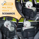 YUDODO 10-18lbs Large Console Dog Car Seat (Width＞9in) Fits Truck & SUV, Luxury Puppy Cat Travel Portable Booster Seat with Removable Velvet Cushion, Anti-Slip Pet Car Bed Carseat PU Leather Black