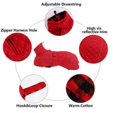 Greyhound Lurcher Winter Coat Whippet Warm Coat with Fleece Water Resistant Dog Jacket with Hook Loop Closure Zipper Harness Hole - Red - XLarge