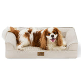 COZY KISS Orthopedic Dog Bed for Small Medium Size Dogs, Bolster Pet Couch with Waterproof Lining, Egg Crate Foam Sofa for Pets Up to 30 lbs, U-Shaped, 30x20x6.5 inch, Beige